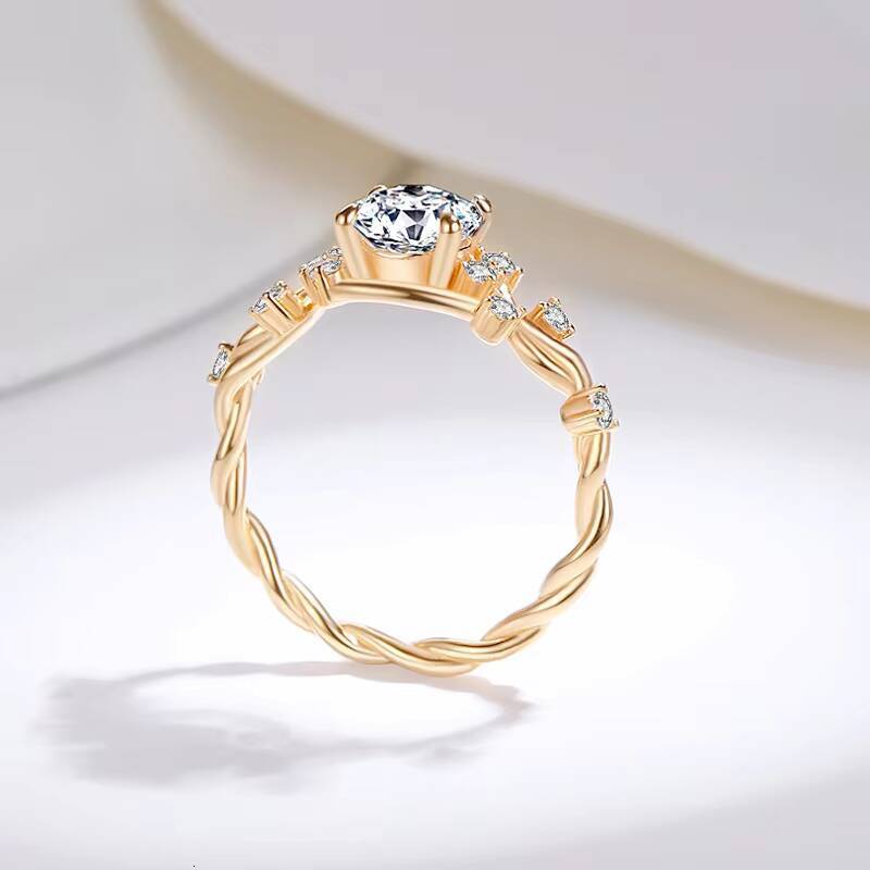 925 Silver Moissanite Ring with Rattan Texture Style Womens Daily Wear for Birthday Holidays Great Gift Idea