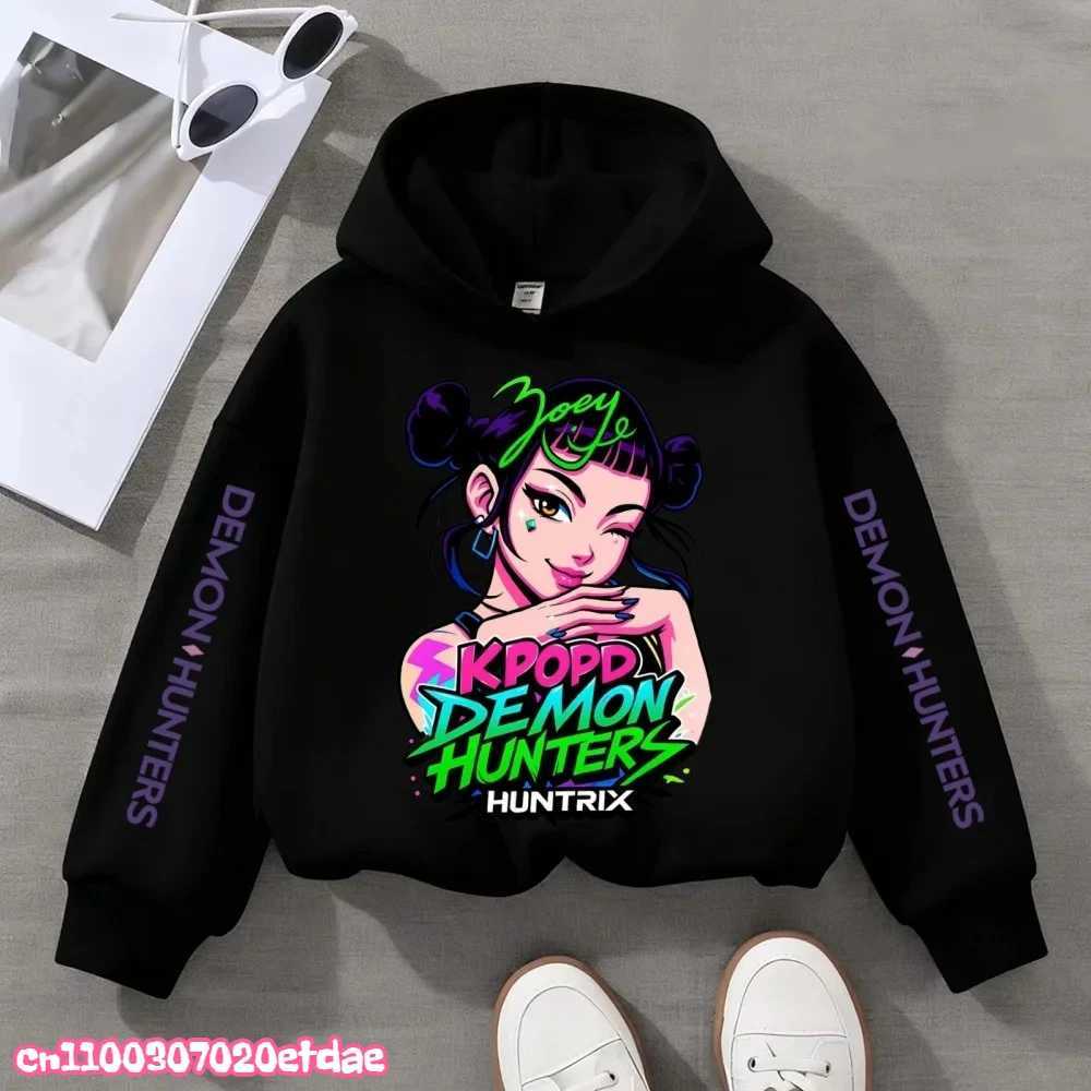 2025 KPop Demon Hunter Girls Boy Hooded Sweatshirt Warm Childrens Korean Wave Fashion Casual Tops Casual Girls Clothing C251017