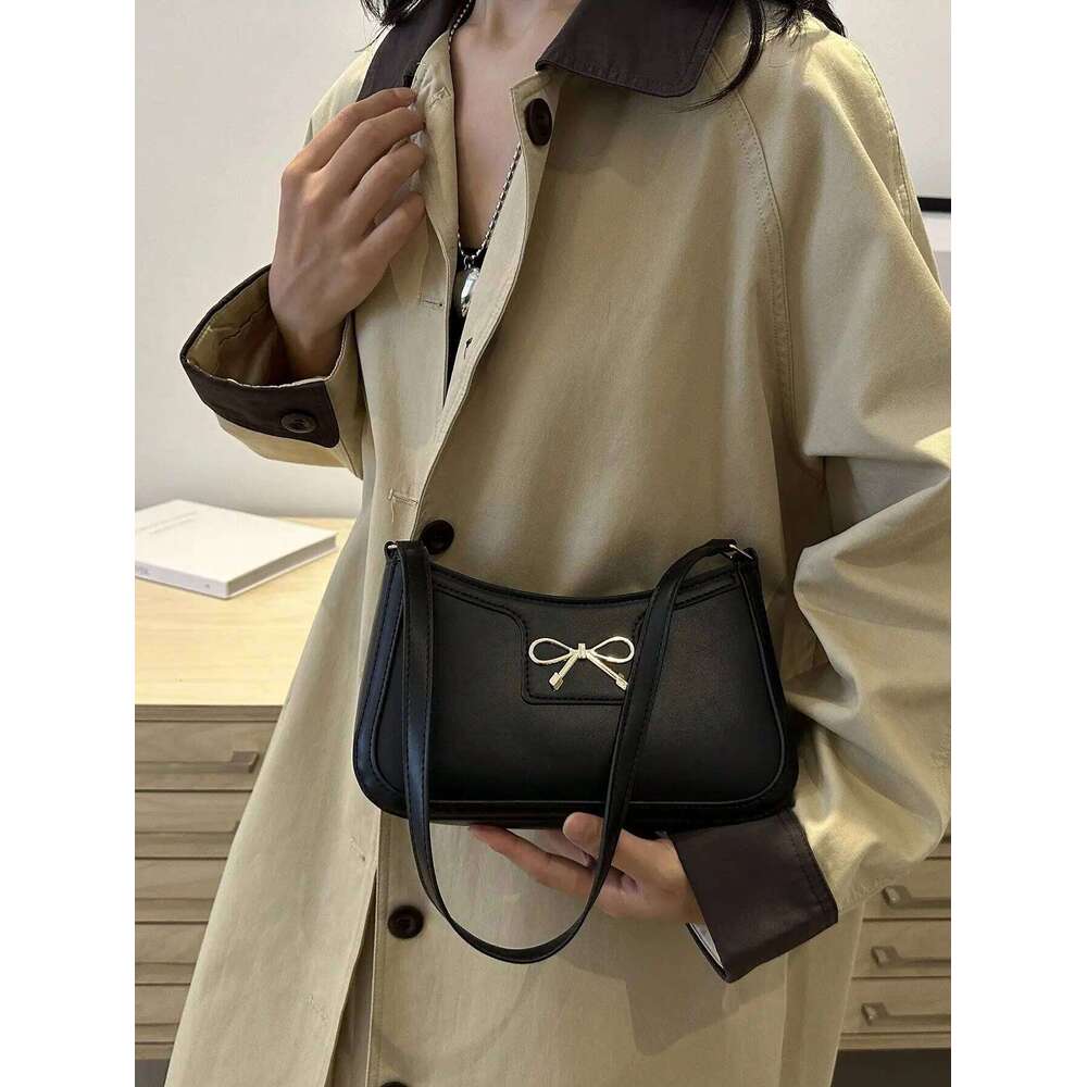 Women Handbag, New Autumn/Winter Commuting Shoulder Under-Arm Bag, Korean Fashion Crossbody Bag With Bow Decoration