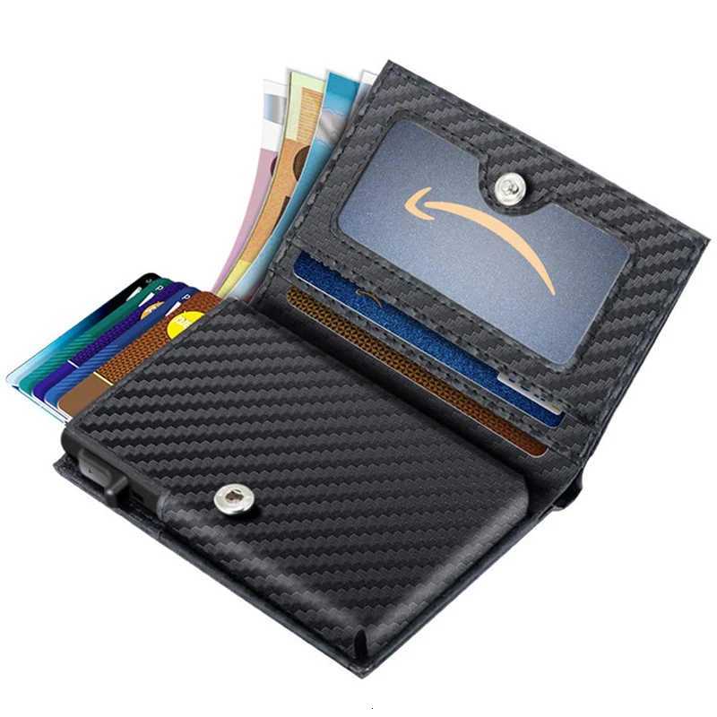 Genuine Leather Aluminum Alloy Mens Wallets RFID Anti Magnetic Crossborder Box Card Clip Double Fold Wallet Cards Bag HoldersW251017