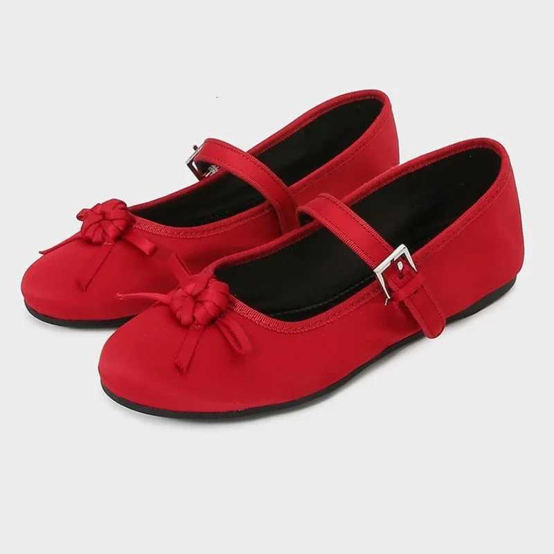 High Quality Satin Red Ballet Flats Women Elegant Bow Narrow Buckle Design Brand Mary Jane Shoes Concise Lightweight Casual Shoe Z251015