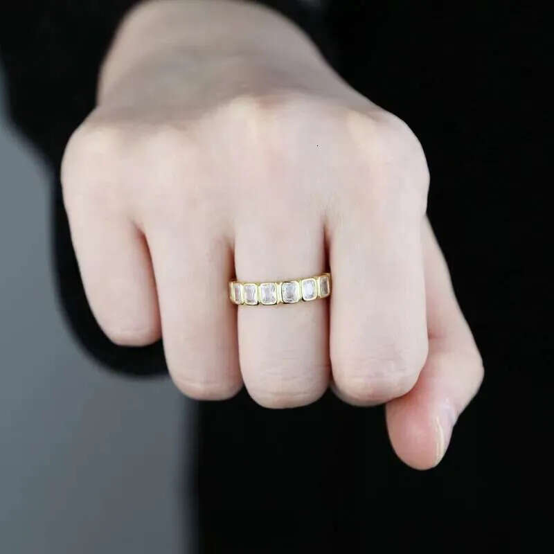 Luster Unique Wedding Eternity Band Sier 14k Gold Bezel Set 3x5mm Emerald Cut Moissanite Oval Ring for Women