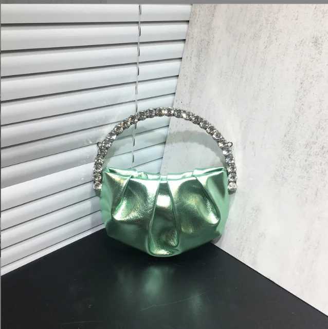 Lady BluePink Diamond Circular Evening Bag Women Fushia Round Handle Rhinestone Dinner Clutch Purse Ladies Half Moon Handbags Z251017