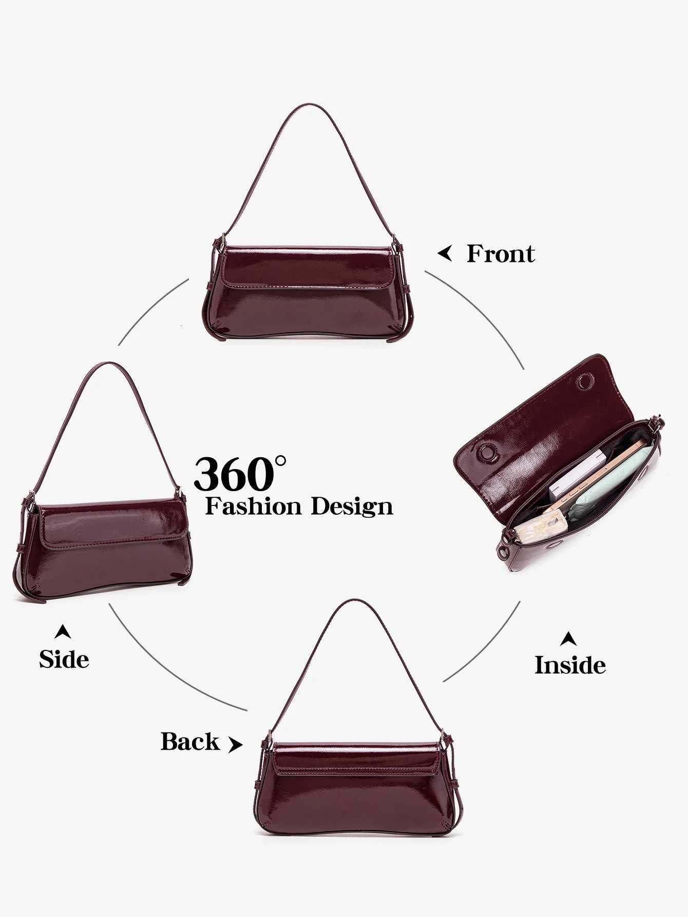 Fi ladies shiny crossbody bag stylish elegant shoder bag wine red small underarm bag versatile solid color cluh bag1 D251017