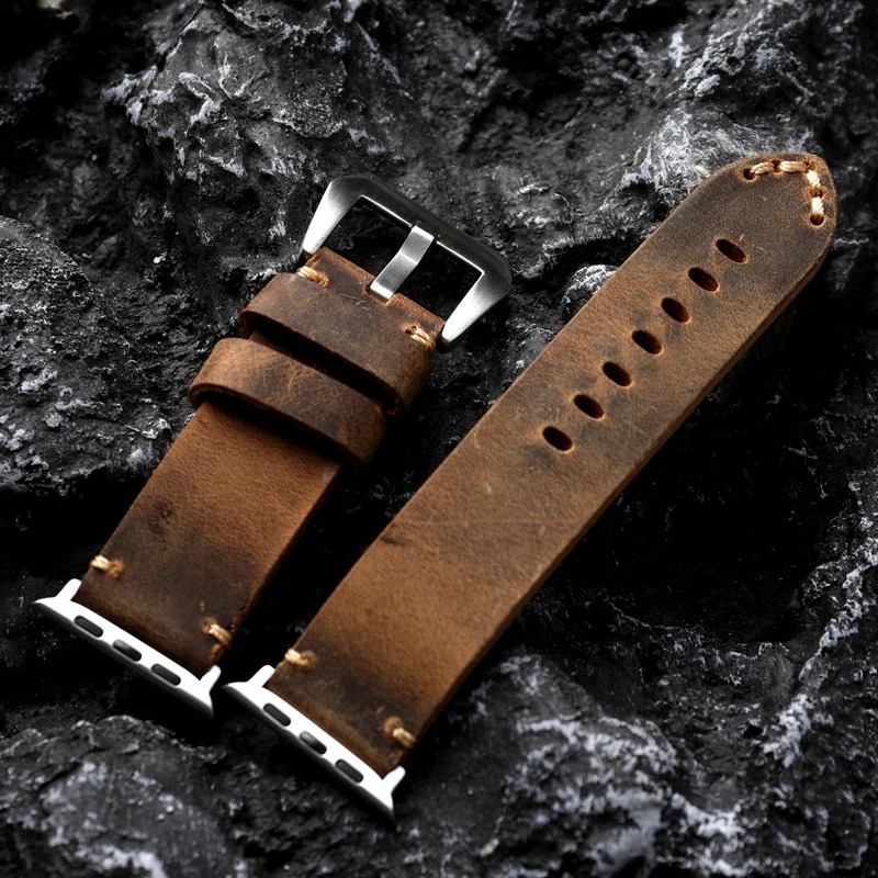 Handmade For Iwatch Black Brown Mens Cowhide Leather Watchband For Watch 87 Ultra Strap 45 49MM Thicker Men Bracelet 251016