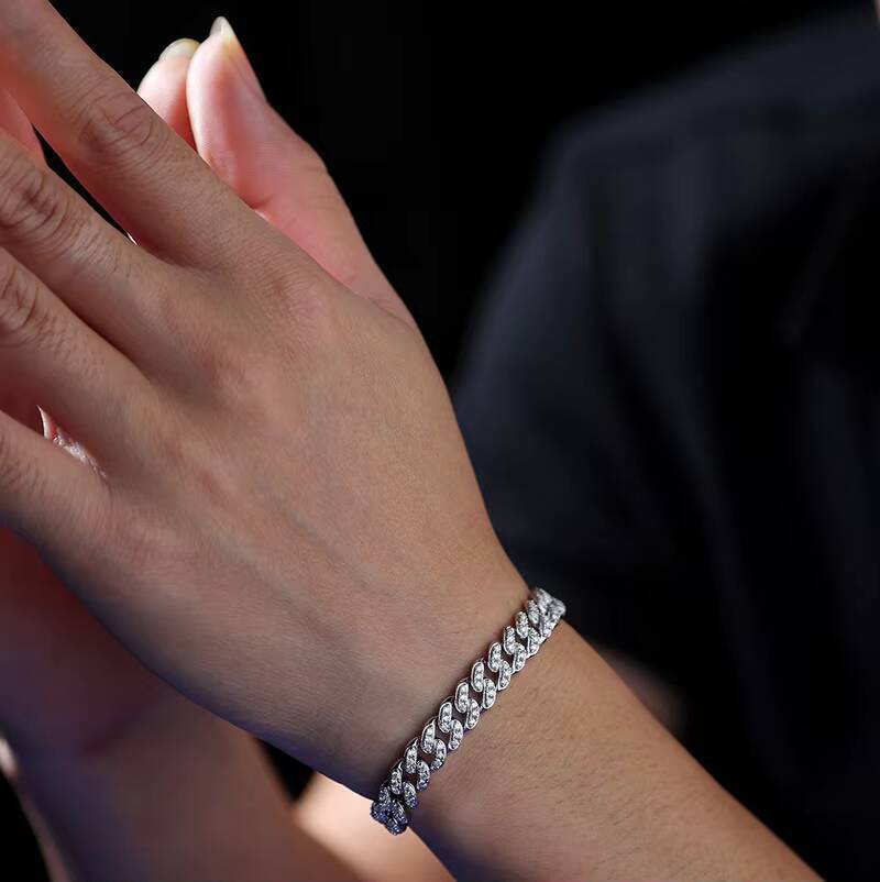 moissanite bracelet Fine Jewelry 925 Sterling Silver VVS Moissanite Diamond Iced Out Cuban Moissanite Bracelet Hip Hop Moissanite Unisex Bracelet