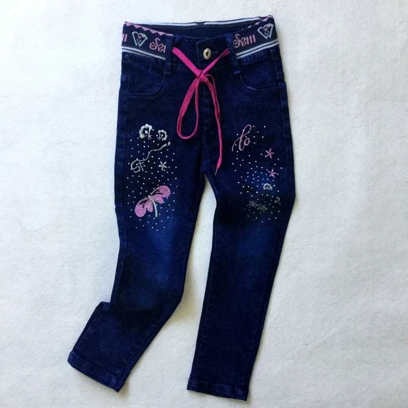 Childrens Jeans Girls Hot Stamping Embroidery Ribbed Drawstring Denim PantsT251017