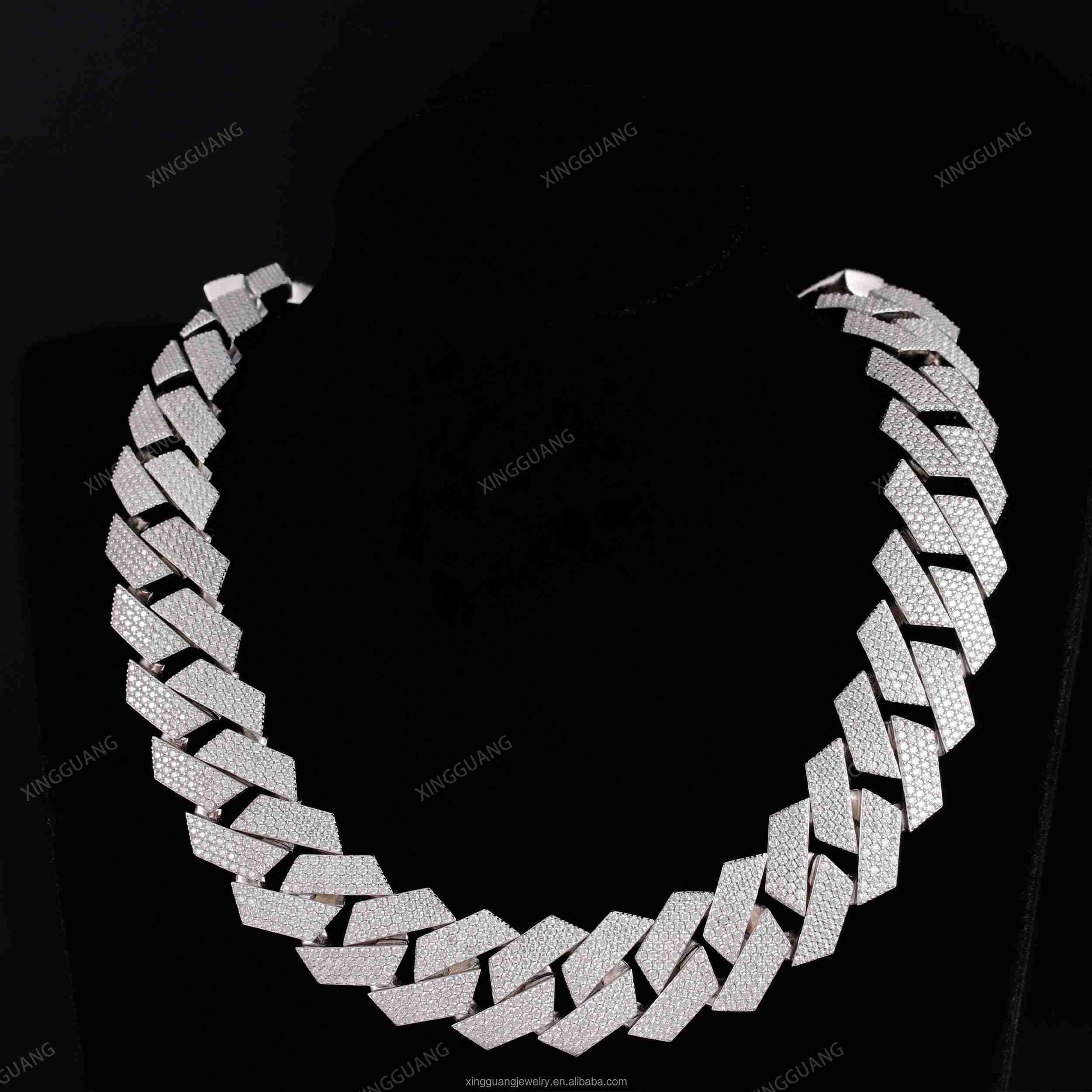 Luxury 24mm 4Rows Iced Out VVS Moissanite Diamond Cuban Chain Lidynamic Heavy Silver Gold Plated Hip Hop Life Jewelry