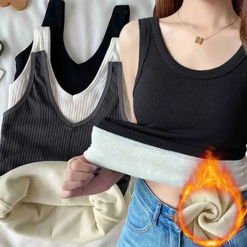 Winter Velvet Thickened Undershirt for Women Slim Cozy Thermal Underwear Camisole Warm Sling Vest Top Bottoming Velvet Tops H251017
