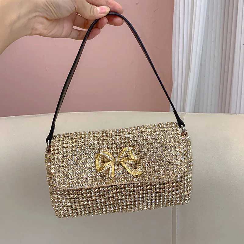 Full Rhinestone Bow Large Capacity Portable Personalized Banquet Diamond Flip Small Square Bag Underarm Crossbody Z251017