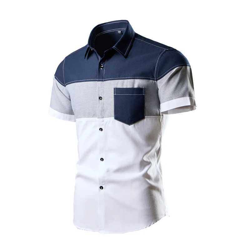 2025 New Mens Casual Color Blocking Fashion Shirt Blue White Available Asian Size M5XL J251017