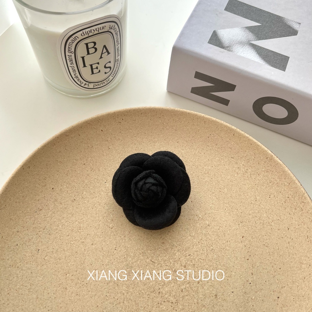 designer brooch style handmade camellia black white gray solid color flower 3d brooch collar pin decoration with mini small size