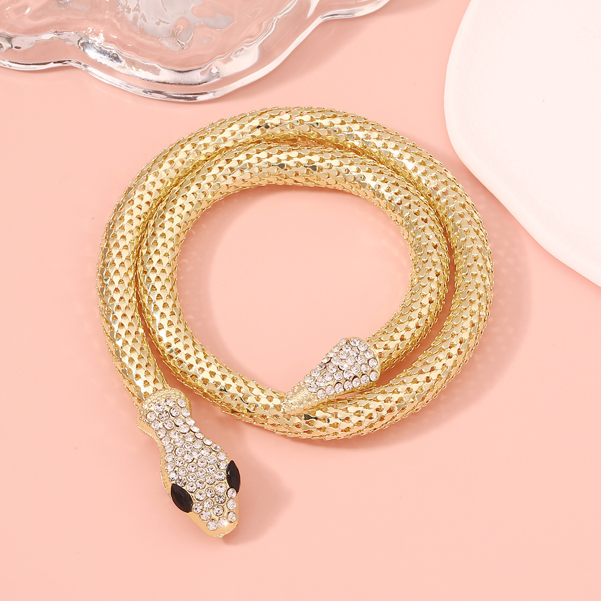 Gold designer necklace Diamond-Studded Magnetic Snake-Shaped Exaggerated Choker Fashion Full Diamond Trendy Versatile Snake Bone free shipping