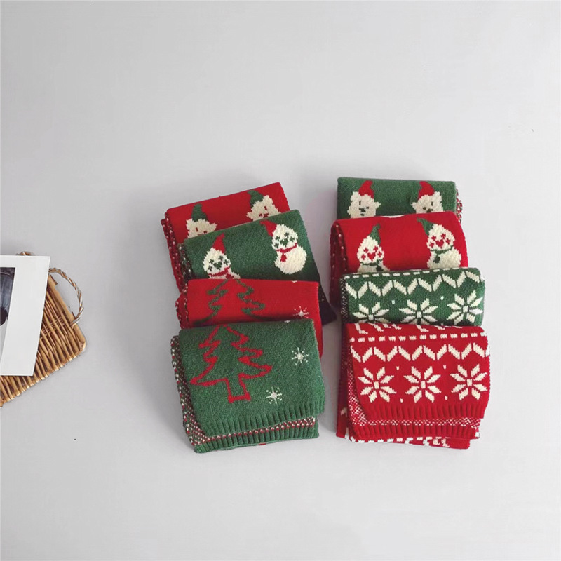 Korean Children's Autumn Winter Scarf New Style Knitted Neck Warmer Boys and Girls Christmas Jacquard Red