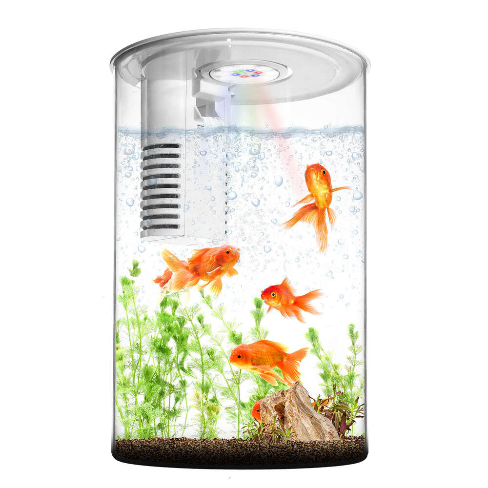 Acrylic Fish Tank with Night Light, 3 Gallon Fish Tank with Filter and Light, Self Cleaning Desktop Aquarium Starter Kit & LED Lamp, 360 View for Smal