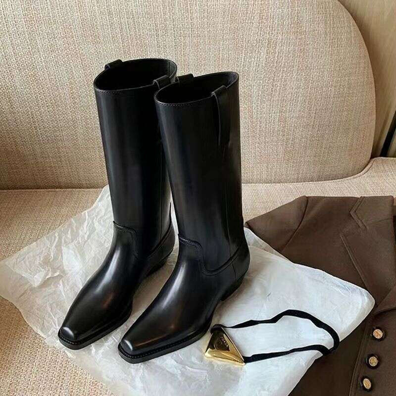 Grape Mom 2023 Autumn/Winter New Style Small Square Headed Heel Thick Sole Mid Boots, Knee Length Knight Boots