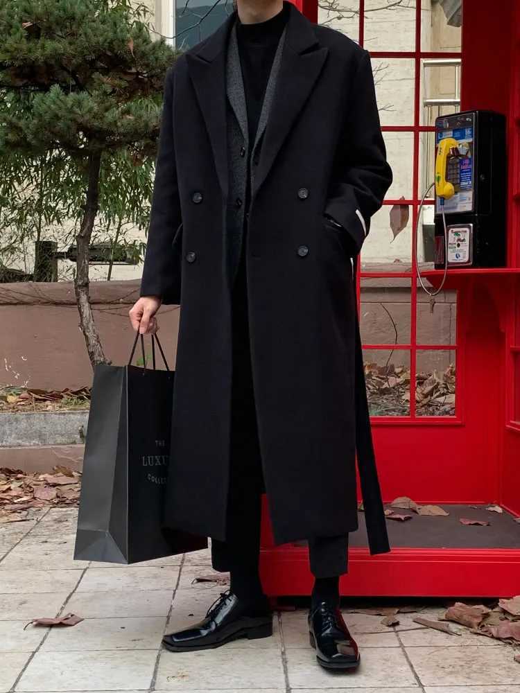 Mens Winter Thiened Woolen Coat Long OverKnee Loose Korean Sle HighEnd Feeling Mens Windbreaker Outerwear J251017