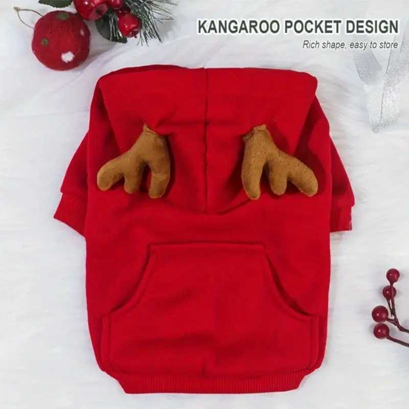 Dog Red Christmas Elk Costumes Winter Pets Hoodie Warm Sweatshirts with Pockets for Small Medium Dogs Puppy Cats Party ClothesW251017