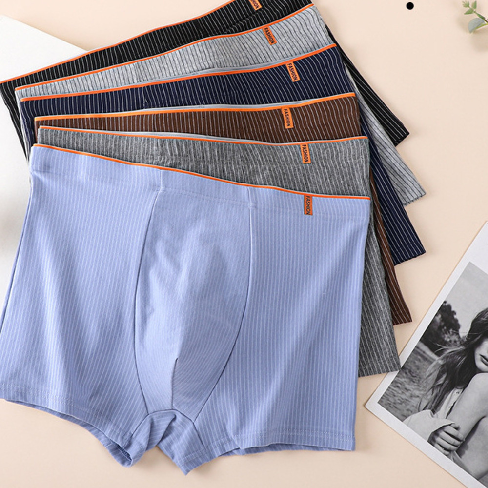 5 Pcs All Cotton Antibacterial Bottom Skin Friendly Breathable Plaid Trendy Men's Pure Cotton Boxer Briefs