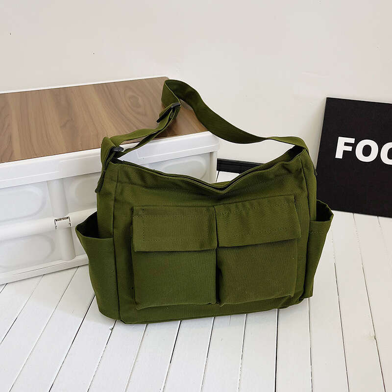 Workwear Style Single Shoulder Crossbody for Men and Women, Ins Canvas Student Class Bag, Street Large Capacity Literary Casual Bag