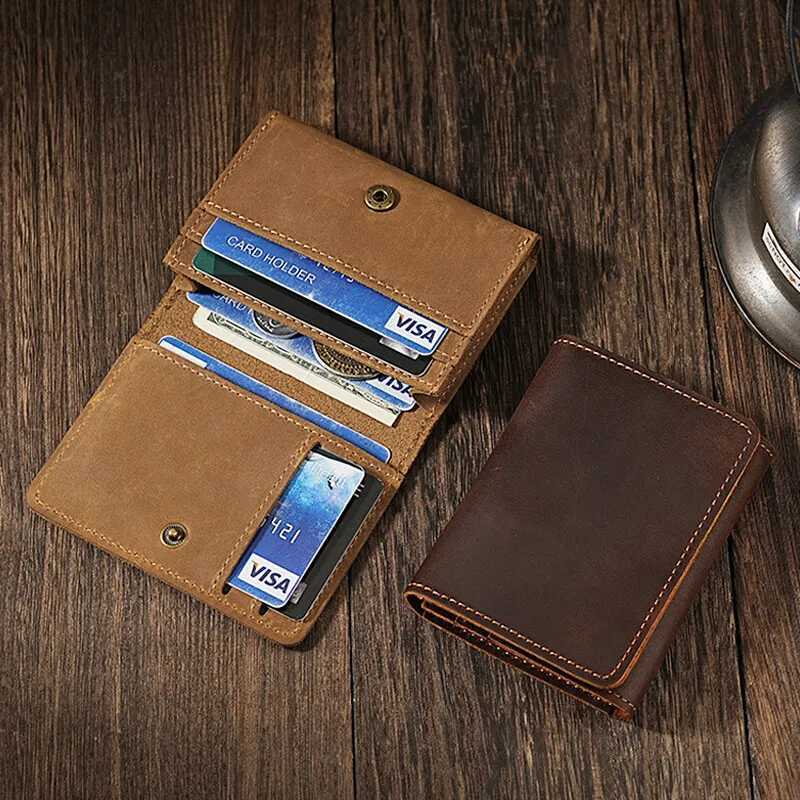 Vintage Crazy Horse Leather Credit Card Holder Wallet Mens Real Cowhide Slim ID VIP Business Cards Small Change Coins PursesW251017