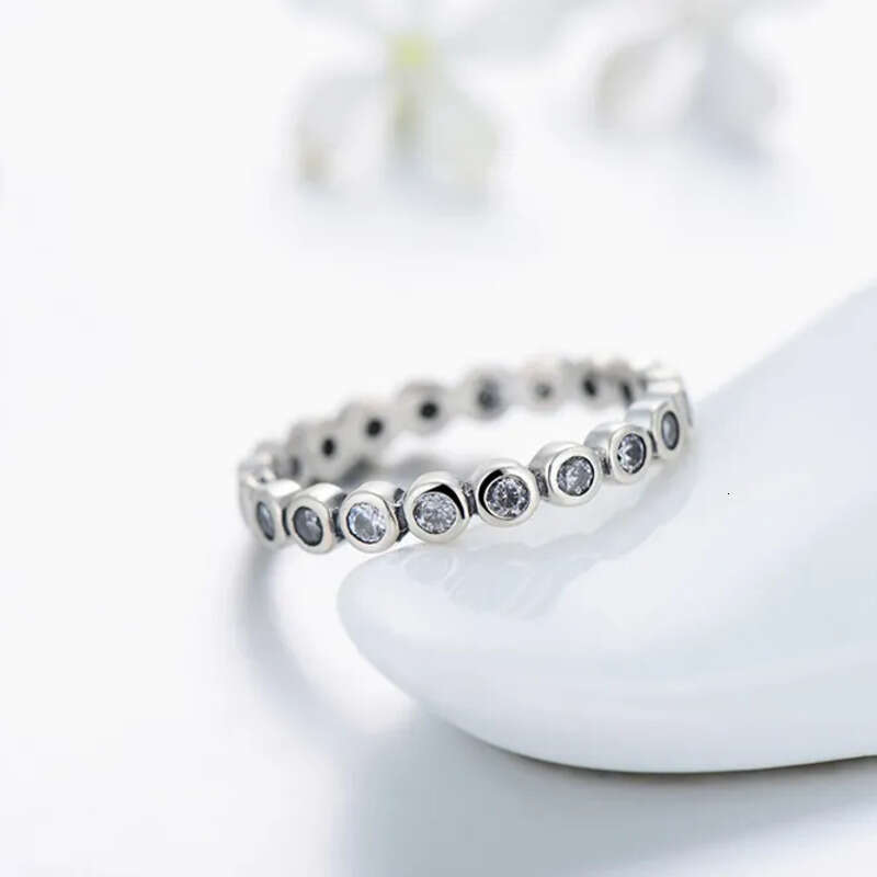 Cute Fashion Jewelry Sterling Sier Brand Desgin White Topaz CZ Dia Gemstones Party Women Wedding Circle Band Ring SetGift