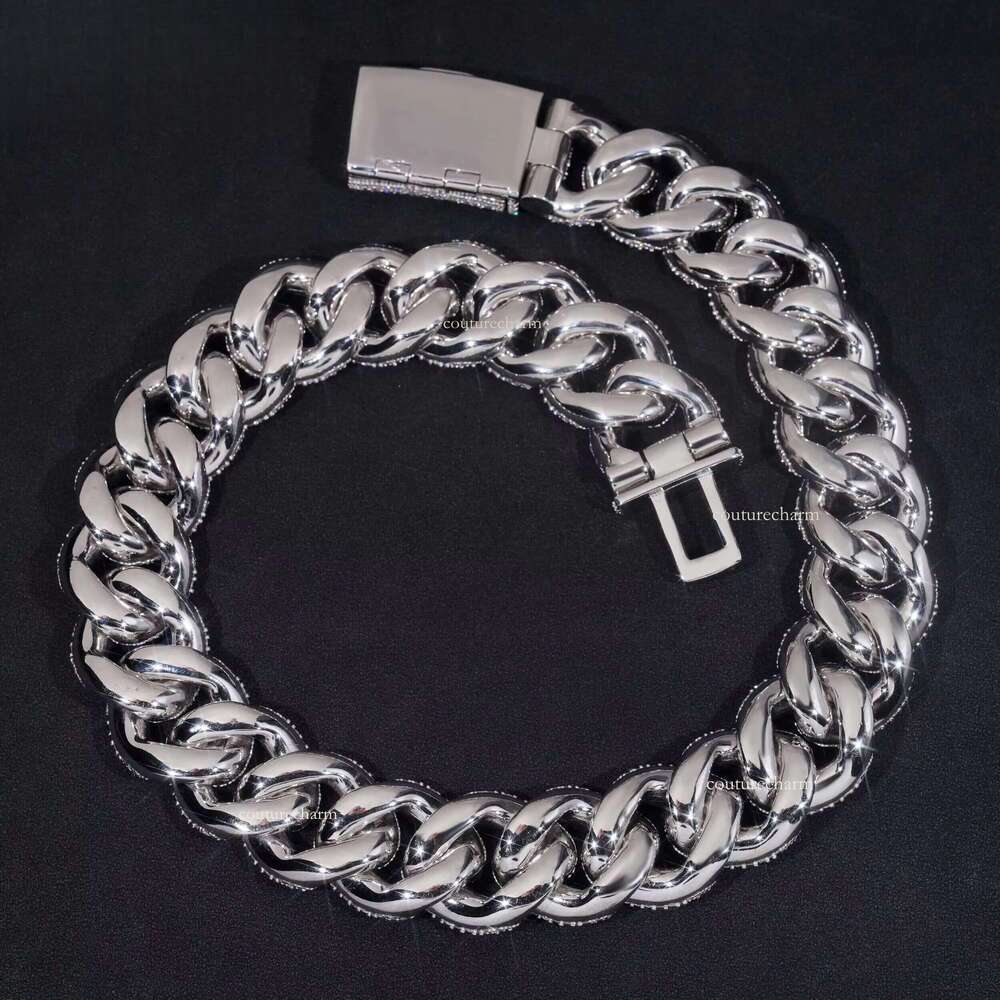 Big Heavy Solid 28MM GRA Certificate Sterling Sier Miami Moissanite Dia Cuban Link Chain