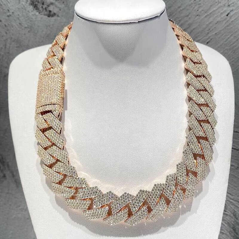 dia gold necklace 20mm Width 3 Row hop hip jewelry iced Out moissanite dias cuban link chain necklaces designer bracelet Free Shipping