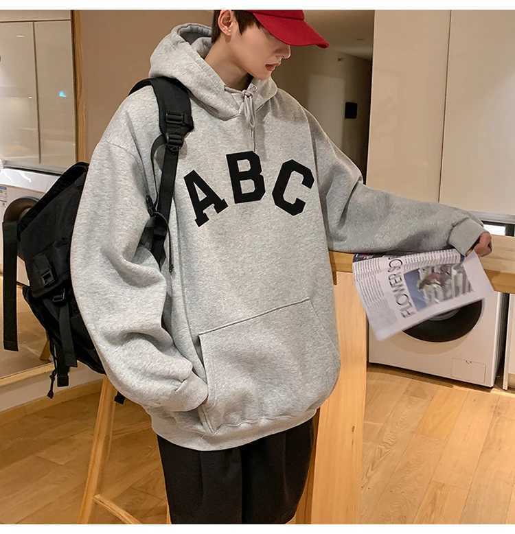 Letter Print Mens Hoodies Korean Fashion Harajuku Oversized Pullover Hip Hop Long Sleeve Hooded Sweatshirts Streetwear Z251017