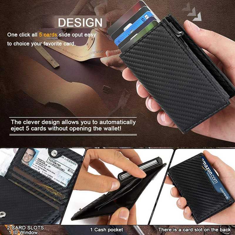 Genuine Leather Aluminum Alloy Mens Wallets RFID Anti Magnetic Crossborder Box Card Clip Double Fold Wallet Cards Bag HoldersW251017