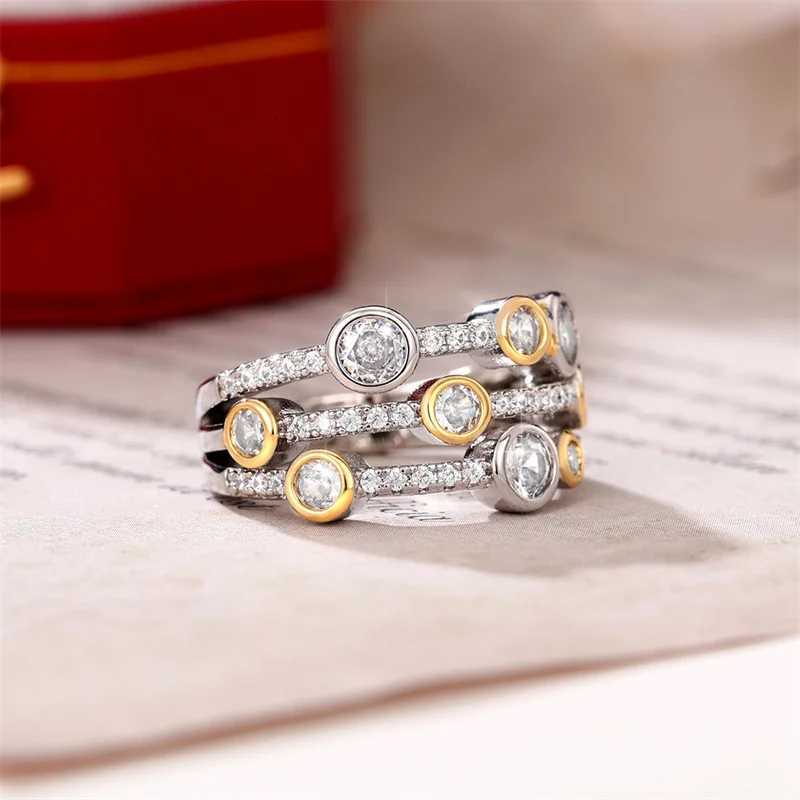 Huitan Vintage Two Tone Ladys Rings Anniversary Party Daily Wearable Luxury Cubic Zirconia Rings 2022 New Trend Women Jewelry Z251017
