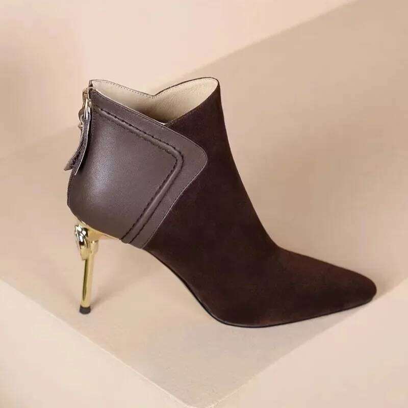 Vintage Pointed Toe Women Ankle Boots Fashion Elegant Back Zippers Short Booties Autumn Winter Ladies Concise High Heels Shoes