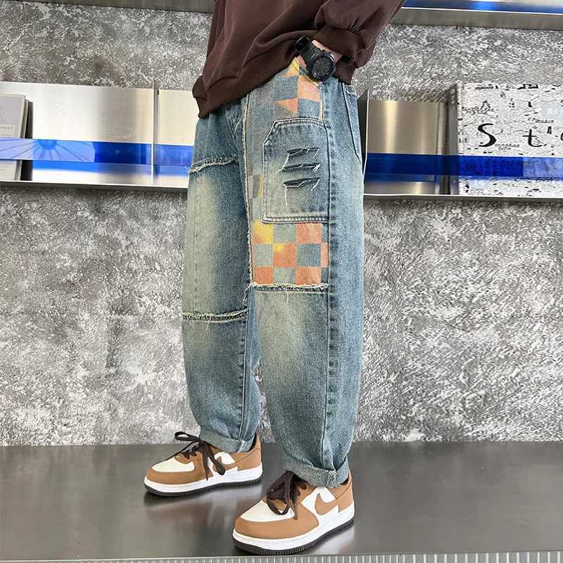 Boys Stylish High Street Hiphop Denim Jeans Childrens Casual Patchwork Pants Fashion School Kids Designer Trousers 414Year oldT251017