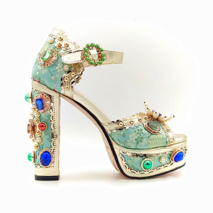 Womens Spring/Summer Diamond Pearl Flower Thick Sole Waterproof Platform High Heel Open Toe Bag Heel Sandals 250228