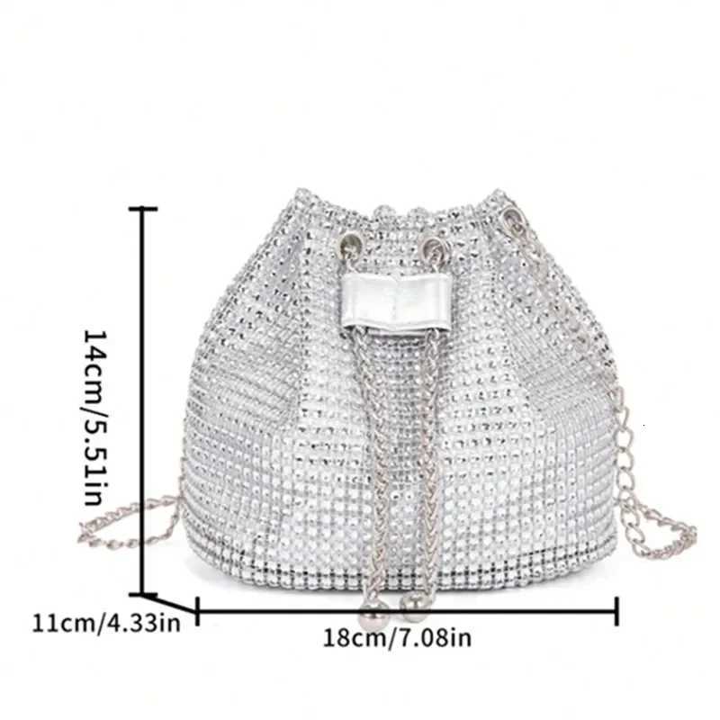 Sparkling Rhinestone Embellished Drawstring Crossbody Bag MultiFunctional Bucket Purse Formal Handbag for Women Daily Commute Z251017