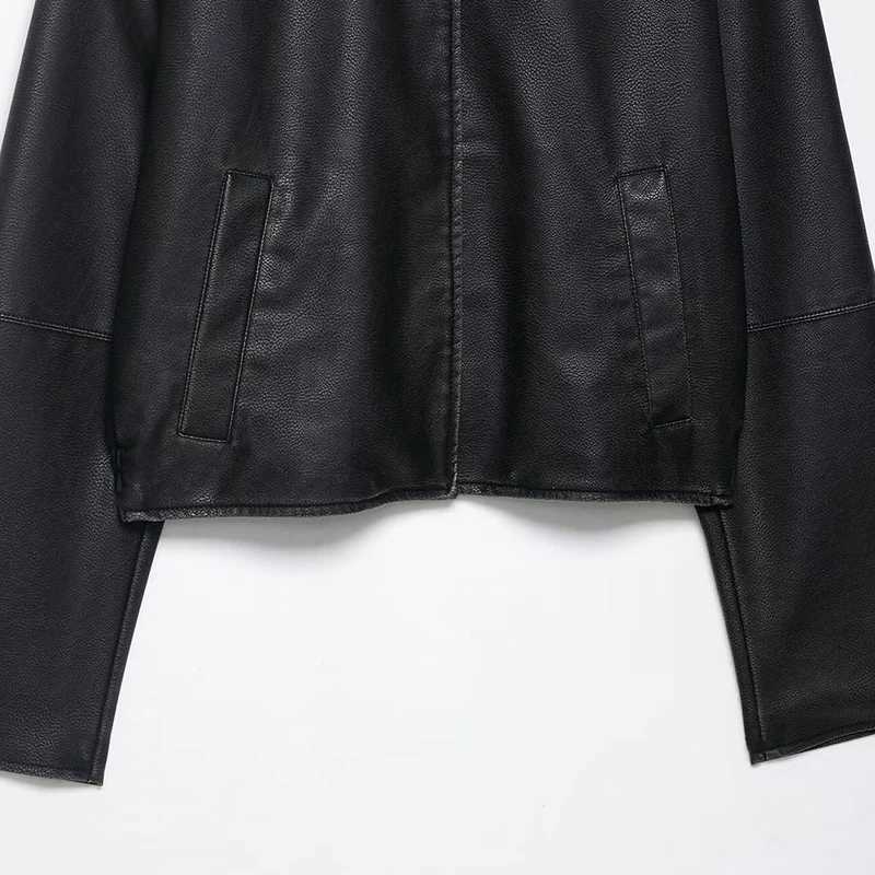 Leather Jackets Womens Black Faux Coat Outwear Solid Long Sleeve Tops 2025 Cropped Tops With Zipper Pu Jackets Woman Coat TopsT251017