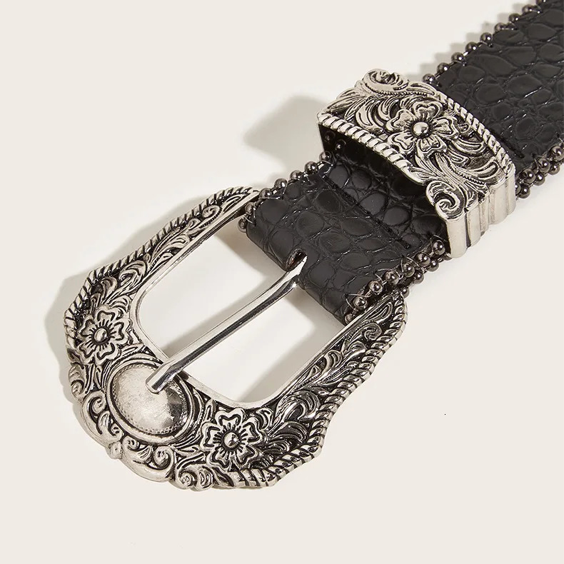 38x105cm Women Men Vintage Carved Needle Buckle Belt Punk Hip Hop Rock Style Jeans Belt Y2K Black PU Leather Waistband 251010