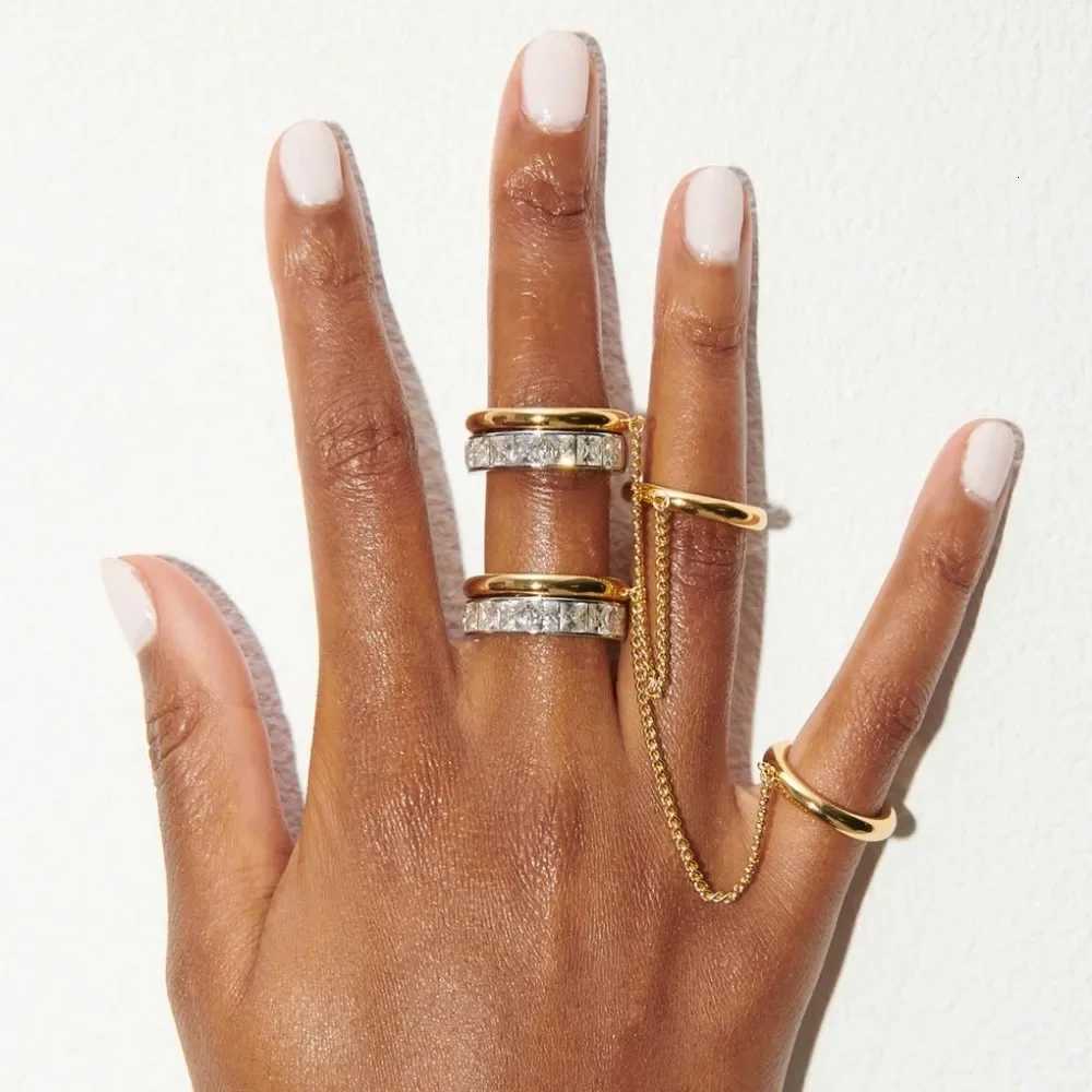 Fashion CZ Zircon Stainless Steel Double Layer Chain Ring for Women Gold Plated Tassel Link Ring Hip Hop Jewelry Waterproof Z251017