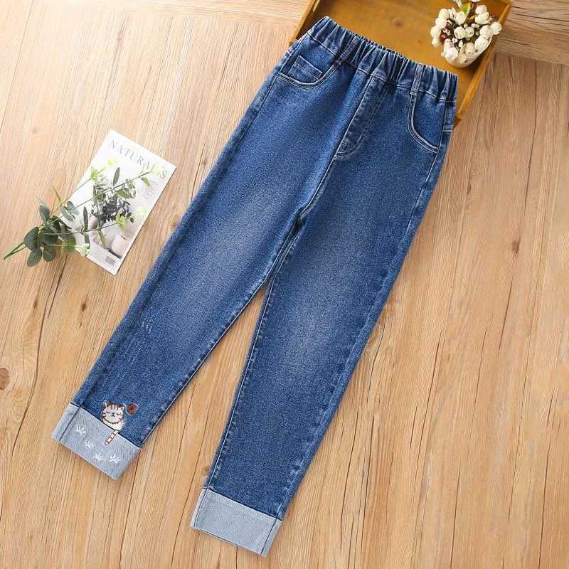 214 Years Spring and Autumn Casual Kids Embroidery Design Kids Jeans Trousers For Girls Jeans Pants Teen Childrens ClothingT251017