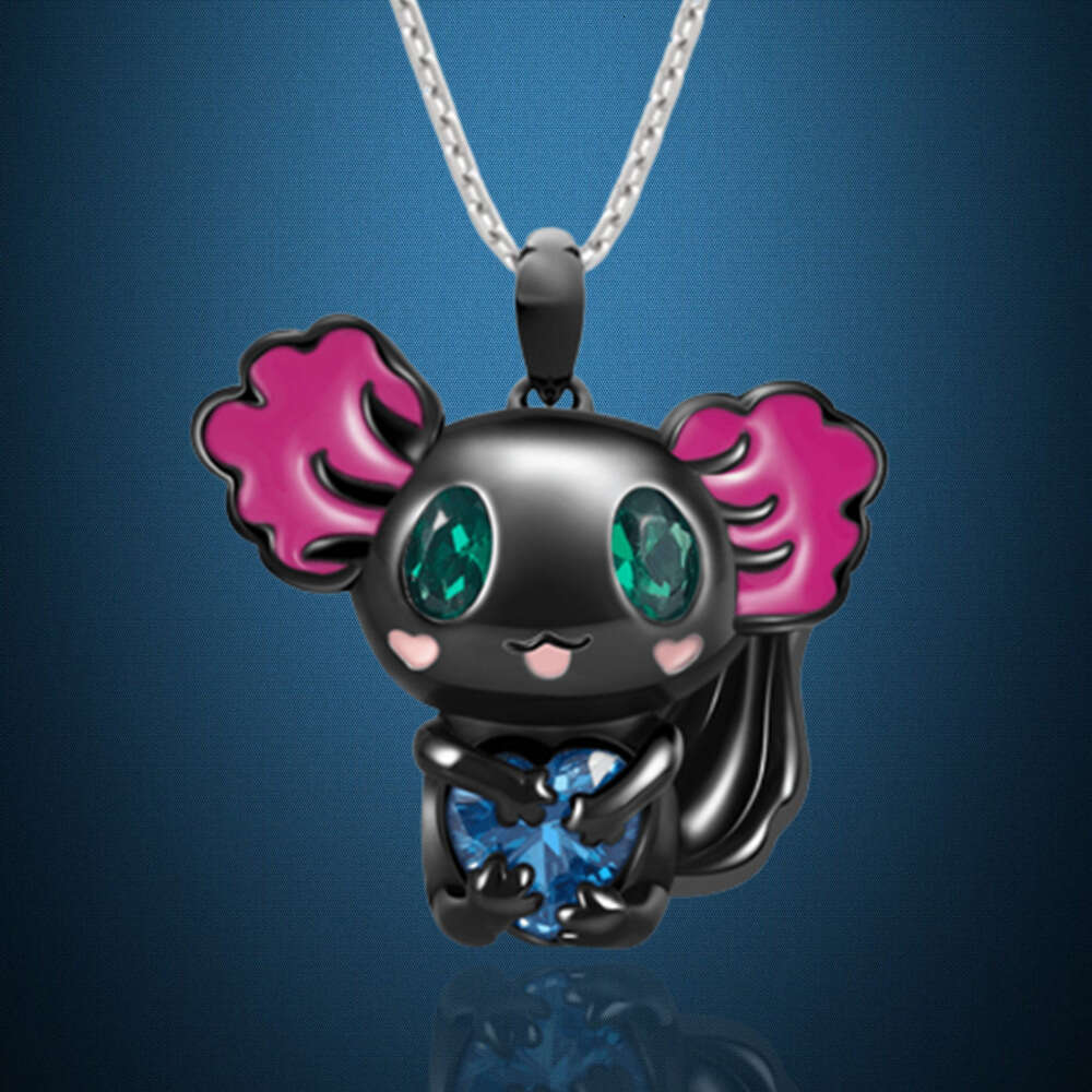 Cute Axolotl Pendant Necklaces Hot-Selling New Cartoon Fashion Big Eyes Hing Dragon Lady Necklace Pendant Heart Shape