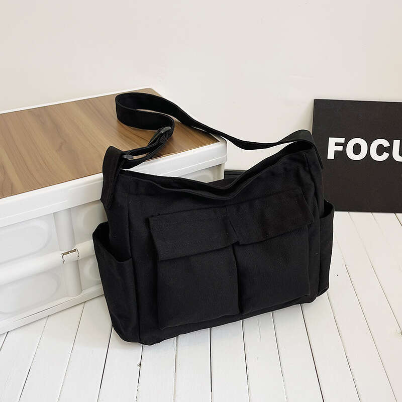 Workwear Style Single Shoulder Crossbody for Men and Women, Ins Canvas Student Class Bag, Street Large Capacity Literary Casual Bag