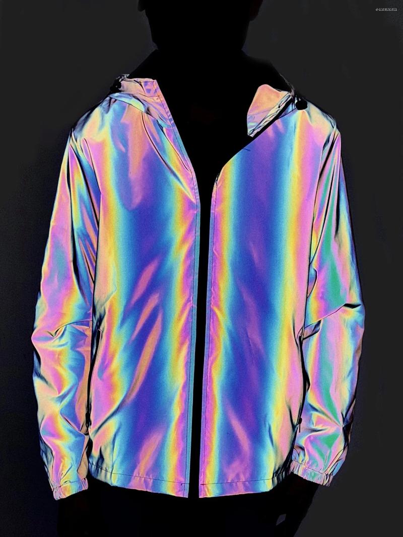 Men's Jackets Colorful Reflective Jacket Fashion Spring Autumn Casual Riding Luminous Streetwear Male Hip Hop