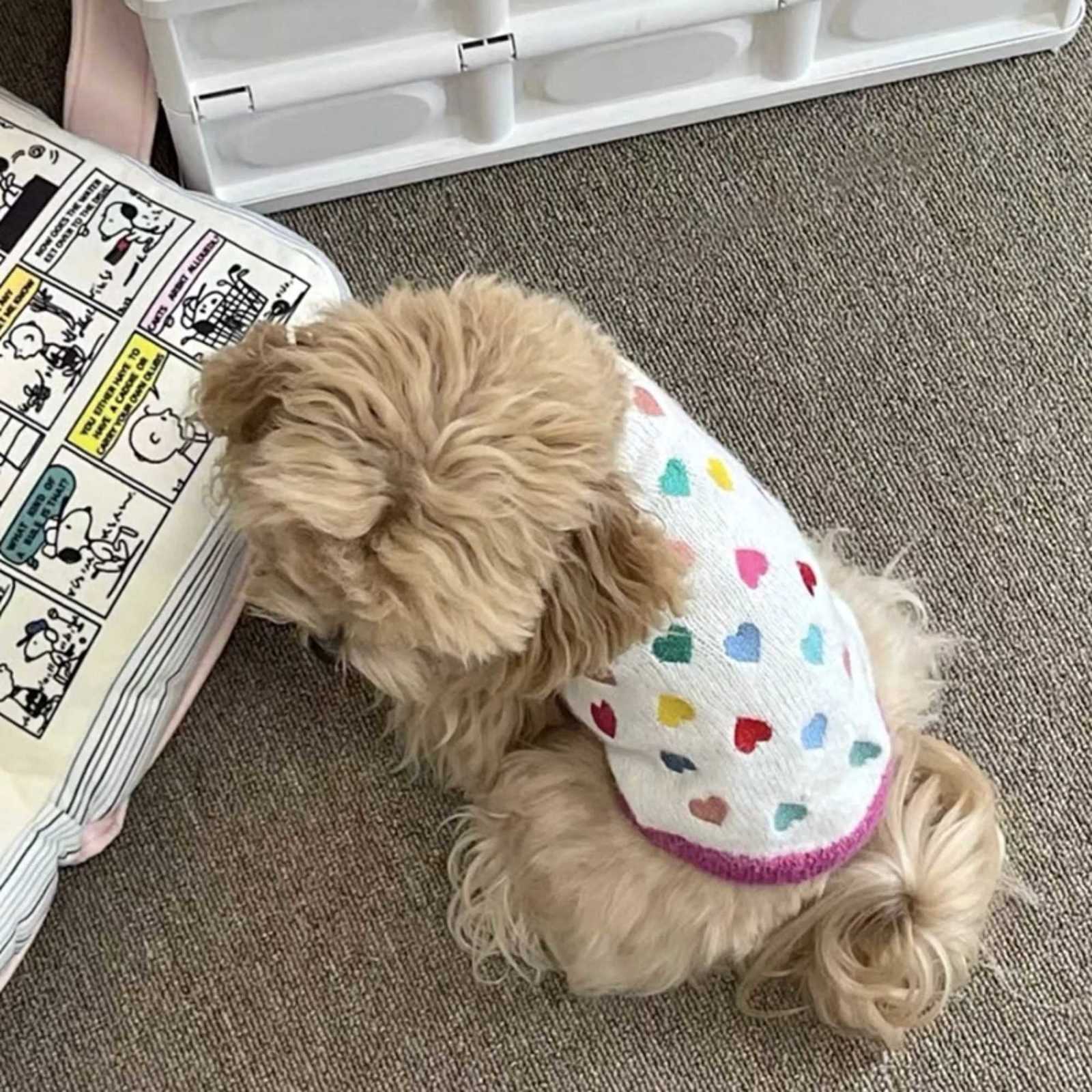 HeartPattern Embroidered Dog Sweater Teddy Sweet Clothes Bichon Winter Knit Pullover Yorkshire Warm Sleeveless PulloverW251017