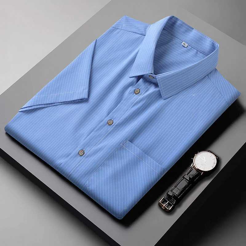 Load new mens striped shortsleeved shirt stretch halfsleeved shirt plus XL size8XL size J251017