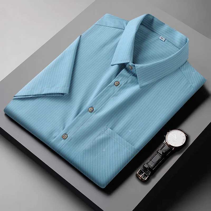 Load new mens striped shortsleeved shirt stretch halfsleeved shirt plus XL size8XL size J251017