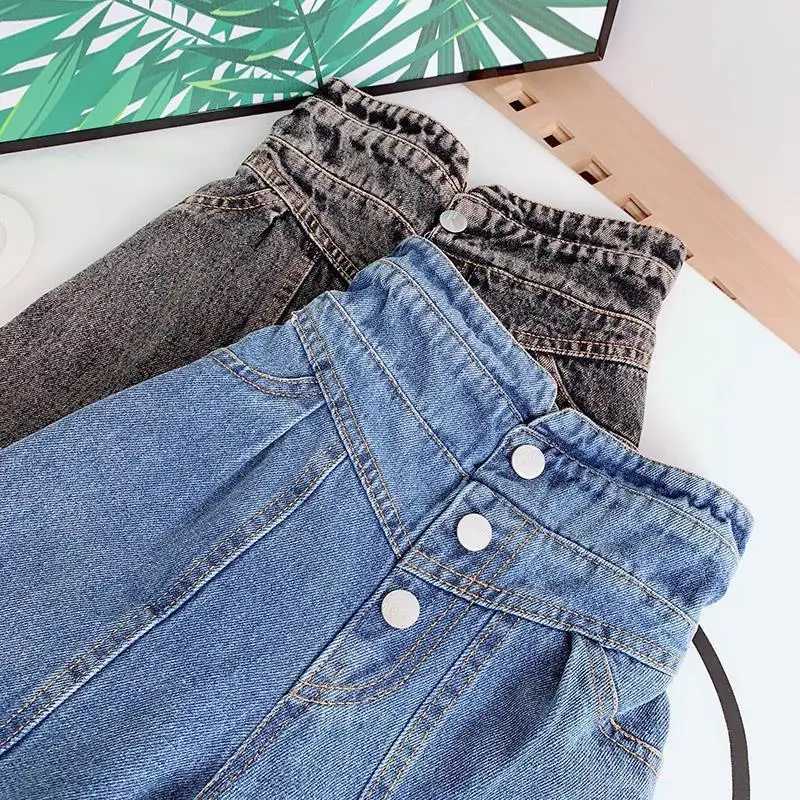 Fashion Baby Girl Jean Pant Cotton Wide Leg Toddler Teen Child Denim Trousers High Waist Button Girl Loose Pant Clothes 214YT251017