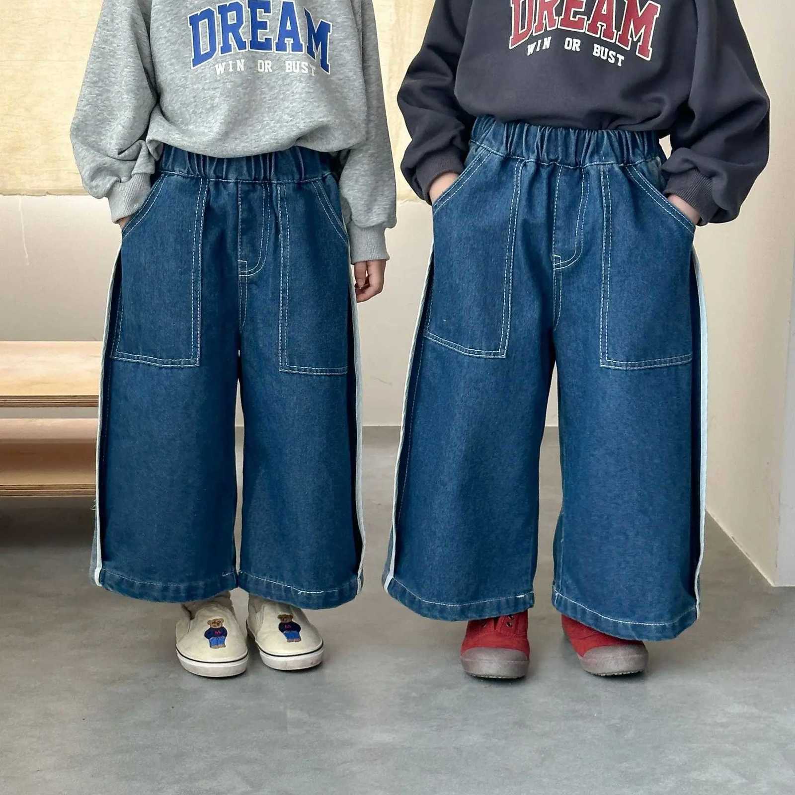 6487 Children Denim Pants Loose Legs 2025 Autumn Kids Boys and Girls Pants Side Slide Casual Pants TrousersT251017