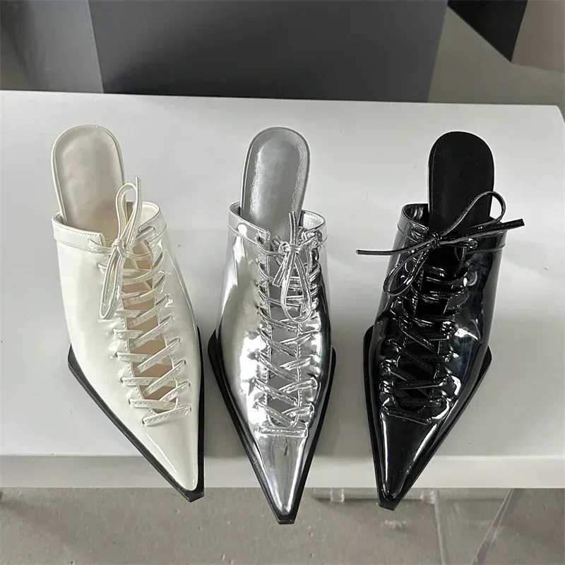 New Sexy Ttied Laceup Pointed Toe Women Pumps Slippers 2025 Summer Elegant Thin High Heels Party Prom Mules Shoes for Women Z251015