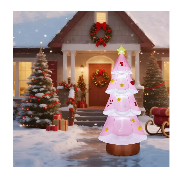 7.2FT Lighted Christmas Inflatable Decoration Inflatable Pink Christmas Tree Funny Blow Up Yard Decorations with Built-in LED Lights for Holiday Party