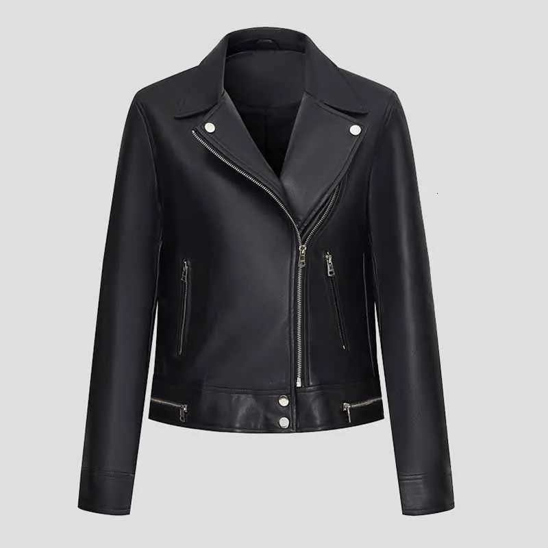 2025 Autumn New Womens Black Leather Jacket Vintage Zipper Turndown Collar Motorcycle Short Jackets Chic Pu Faux Leather CoatT251017